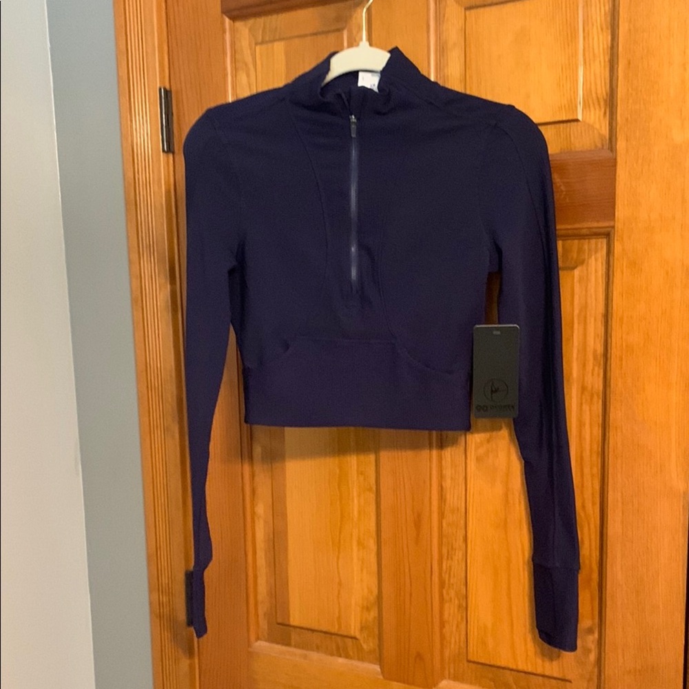 90 Degree By Reflex Blue Fitted Crop Top Crew Neck